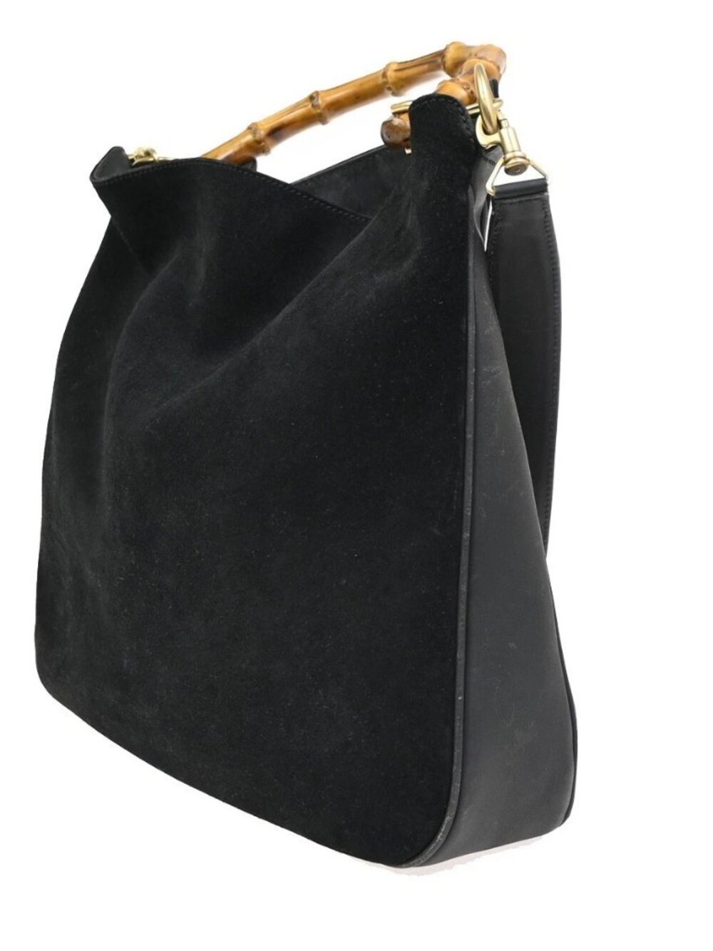 GUCCI Logo Bamboo 2Way Shoulder Hand Bag Suede Leather Black GHW Italy 38ZA308 - Picture 2 of 15
